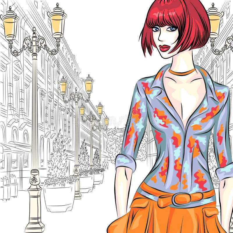La muchacha atractiva de la moda del vector va para St Peters libre illustration La muchacha atractiva de la moda del vector va para St Peters libre illustration