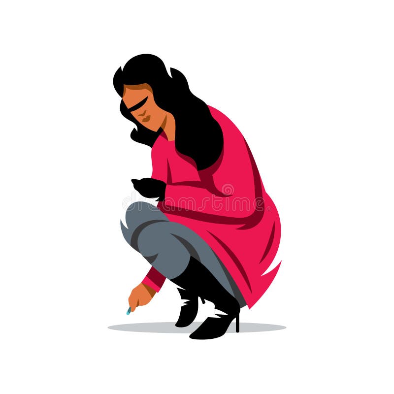 La muchacha del vector dibuja una tiza en el ejemplo de la historieta del asfalto stock de ilustración La muchacha del vector dibuja una tiza en el ejemplo de la historieta del asfalto stock de ilustración