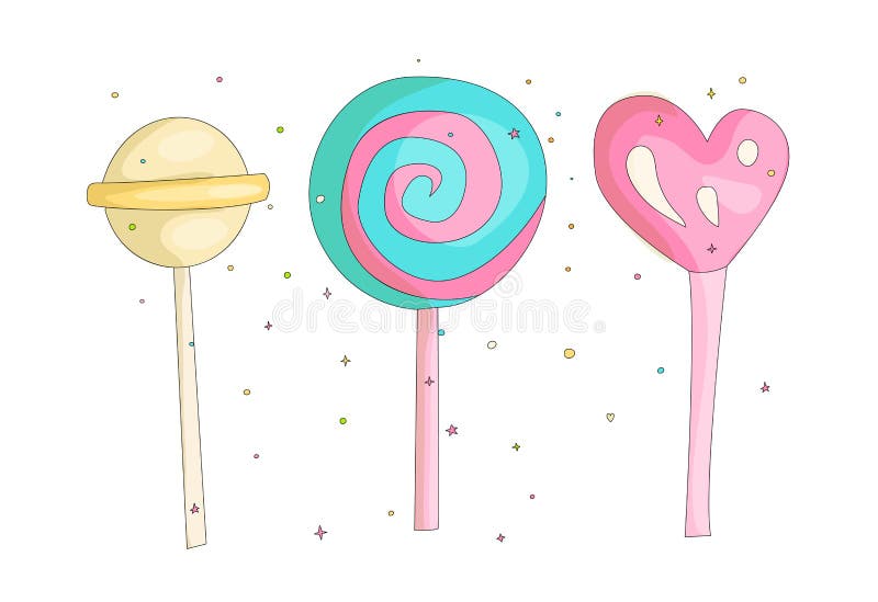 La muchacha divertida linda que el adolescente coloreó el icono fijó las piruletas, la adolescencia de la moda e iconos lindos de stock de ilustración La muchacha divertida linda que el adolescente coloreó el icono fijó las piruletas, la adolescencia de la moda e iconos lindos de stock de ilustración