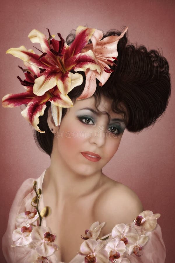 La muchacha en lirios de las flores imagenes de archivo La muchacha en lirios de las flores imagenes de archivo