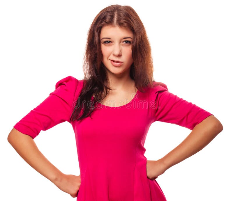 La muchacha morena de la mujer enojada no entiende fotos de archivo libres de regalías La muchacha morena de la mujer enojada no entiende fotos de archivo libres de regalías