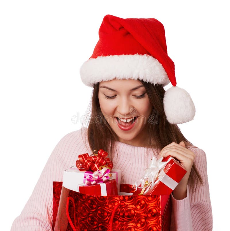 La muchacha sonriente toma el bolso rojo fotos de archivo libres de regalías La muchacha sonriente toma el bolso rojo fotos de archivo libres de regalías