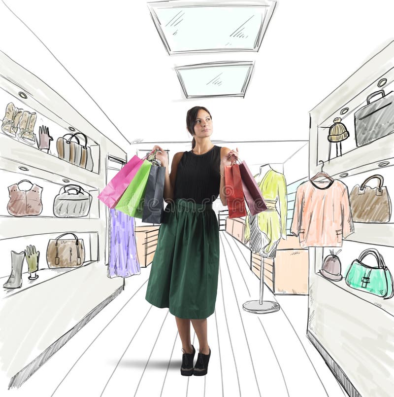 La muchacha va a hacer compras foto de archivo La muchacha va a hacer compras foto de archivo