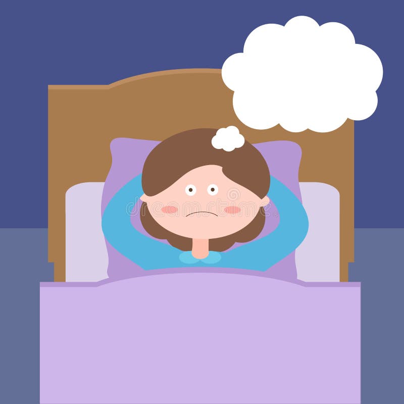 La mujer bonita piensa antes de la hora de acostarse, mintiendo en cama insomnio ilustración del vector La mujer bonita piensa antes de la hora de acostarse, mintiendo en cama insomnio ilustración del vector