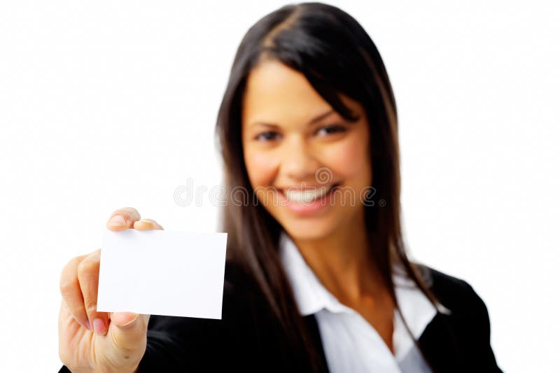La mujer de Businesscard aisló fotos de archivo libres de regalías La mujer de Businesscard aisló fotos de archivo libres de regalías