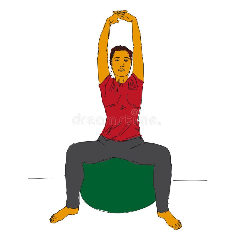 Gym or home workouts. Sports uniform: red t-shirt, gray leggings, shoeless. Colorful drawing. Sketch style. Vector. Gym or home workouts. Sports uniform: red t-shirt, gray leggings, shoeless. Colorful drawing. Sketch style. Vector