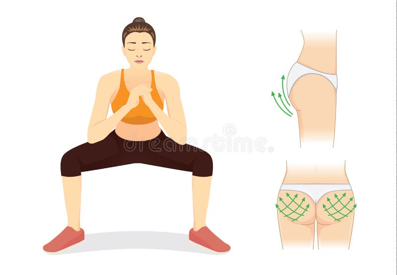 La mujer sana reduce la grasa para la cadera perfecta con entrenamiento agazapado ilustración del vector La mujer sana reduce la grasa para la cadera perfecta con entrenamiento agazapado ilustración del vector