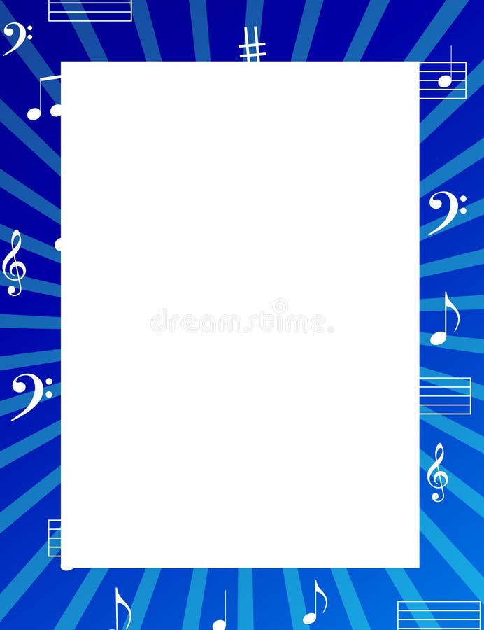 Music notes border / frame with blue color background. Music notes border / frame with blue color background