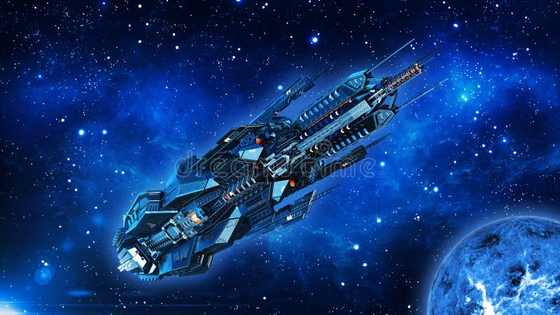 La nave appoggio in superficie straniera, astronave in volo del veicolo spaziale del UFO, dello spazio profondo nell'universo con illustrazione vettoriale La nave appoggio in superficie straniera, astronave in volo del veicolo spaziale del UFO, dello spazio profondo nell'universo con illustrazione vettoriale