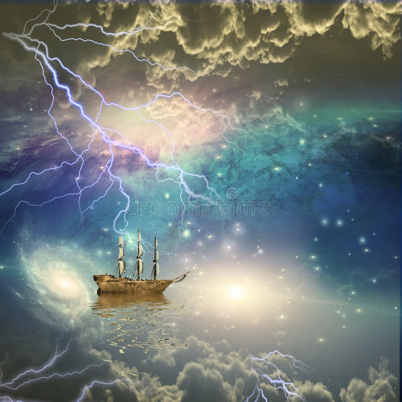 La nave di navigazione naviga le stelle illustrazione di stock La nave di navigazione naviga le stelle illustrazione di stock