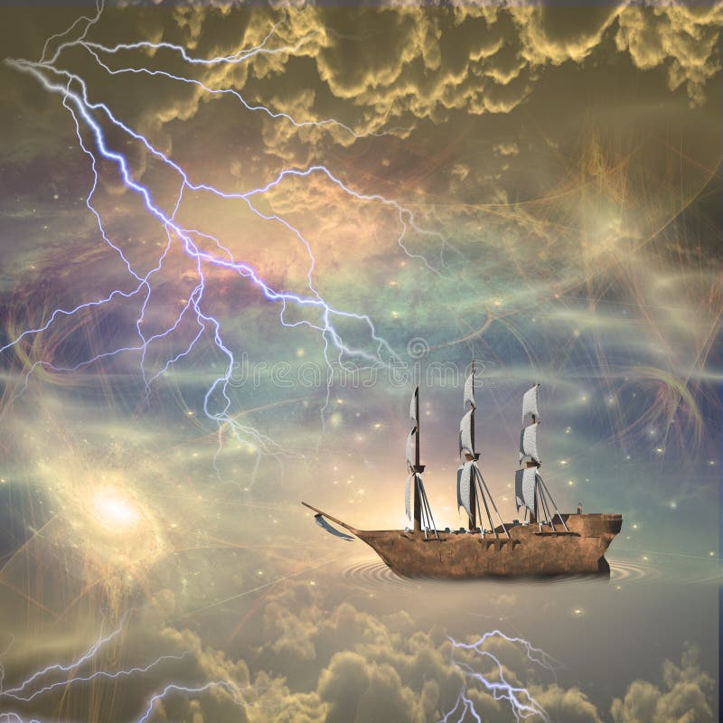 La nave di navigazione naviga le stelle illustrazione di stock La nave di navigazione naviga le stelle illustrazione di stock