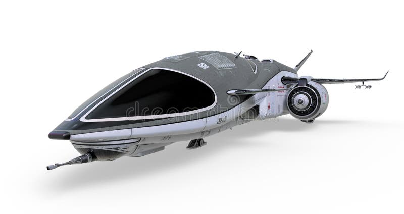 Cool spaceship parked on white background, 3d illustration. Cool spaceship parked on white background, 3d illustration
