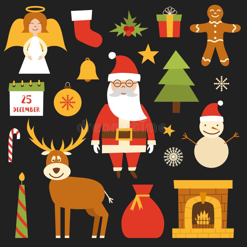 La Navidad de la historieta del vector, iconos del Año Nuevo ilustración del vector La Navidad de la historieta del vector, iconos del Año Nuevo ilustración del vector