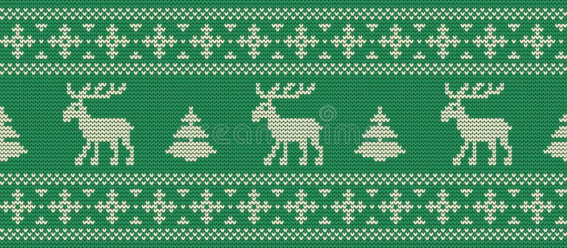 La Navidad Modelo hecho punto con los ciervos en un fondo verde stock de ilustración