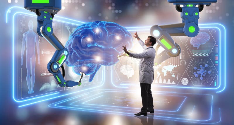 La neurochirurgia fatta dal braccio robot fotografia stock libera da diritti La neurochirurgia fatta dal braccio robot fotografia stock libera da diritti