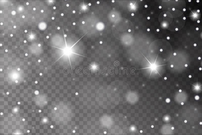 La nieve blanca brillante abstracta, chispea y señala por medio de luces modelo del efecto aislado en fondo transparente libre illustration La nieve blanca brillante abstracta, chispea y señala por medio de luces modelo del efecto aislado en fondo transparente libre illustration