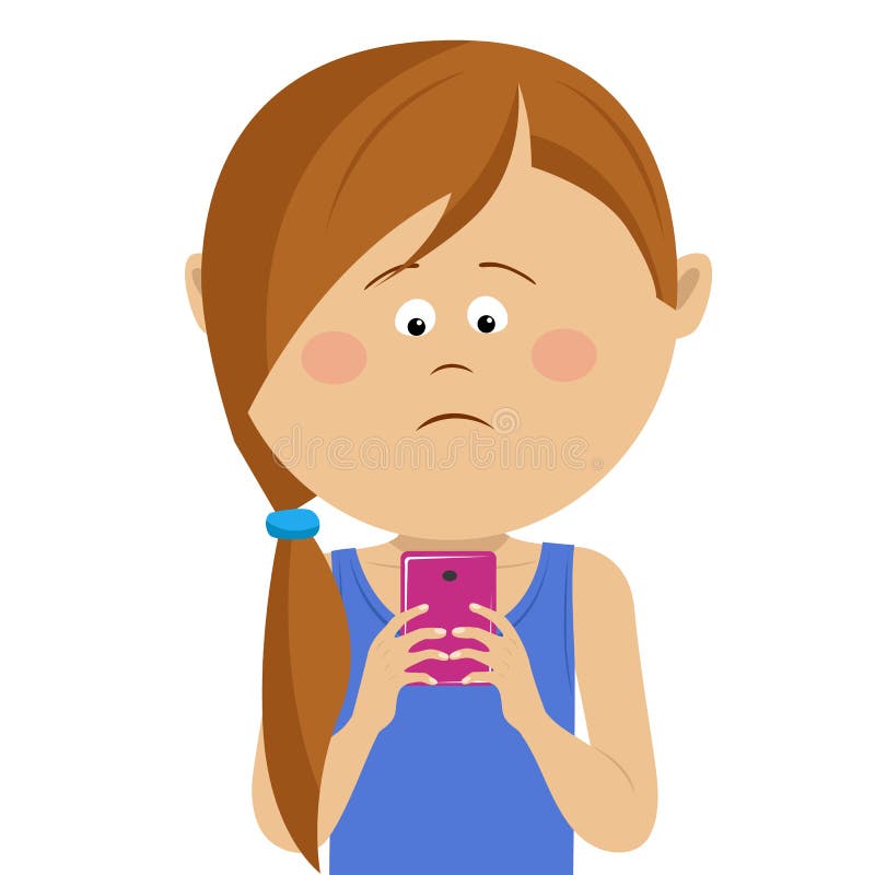 La niña infeliz ha recibido malas noticias en el teléfono elegante móvil ilustración del vector La niña infeliz ha recibido malas noticias en el teléfono elegante móvil ilustración del vector