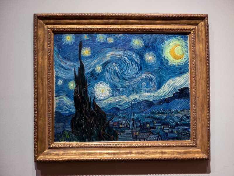 The Starry Night is an oil on canvas painting by Dutch Post-Impressionist painter Vincent Van Gogh, oil on canvas, 1889. The Starry Night is one of the most recognized paintings in western art. The painting is housed in The Museum of Modern Art, MoMA, New York, USA. MoMA`s collection offers an overview of modern and contemporary art, including works of architecture and design, drawing, painting, sculpture, photography, prints, illustrated books and artist`s books, film, and electronic media. The Starry Night is an oil on canvas painting by Dutch Post-Impressionist painter Vincent Van Gogh, oil on canvas, 1889. The Starry Night is one of the most recognized paintings in western art. The painting is housed in The Museum of Modern Art, MoMA, New York, USA. MoMA`s collection offers an overview of modern and contemporary art, including works of architecture and design, drawing, painting, sculpture, photography, prints, illustrated books and artist`s books, film, and electronic media.