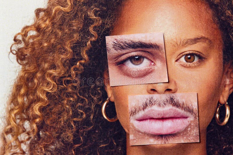 La notion d'identité sexuelle avec l'image composite à base de caractéristiques faciales masculines et féminines photographie stock libre de droits