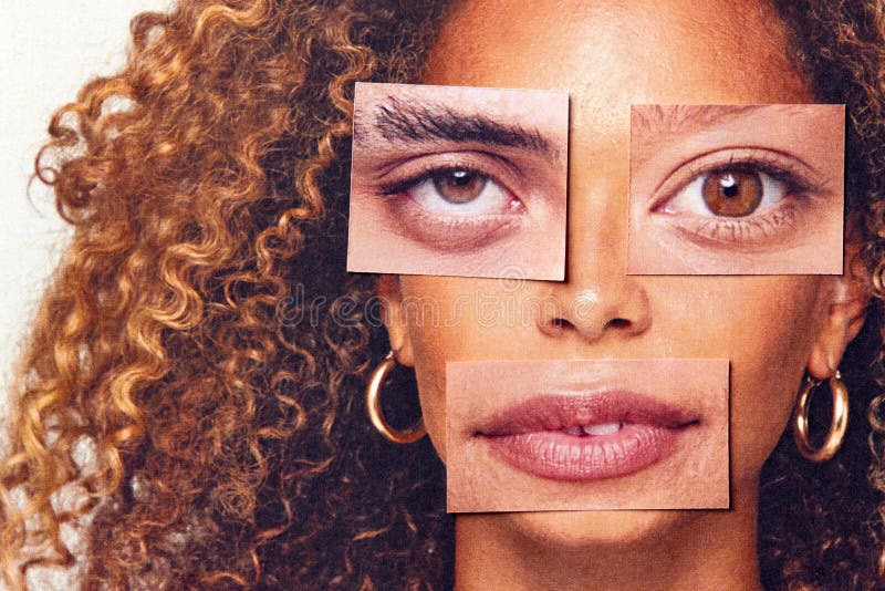La notion d'identité sexuelle avec l'image composite à base de caractéristiques faciales masculines et féminines photos stock