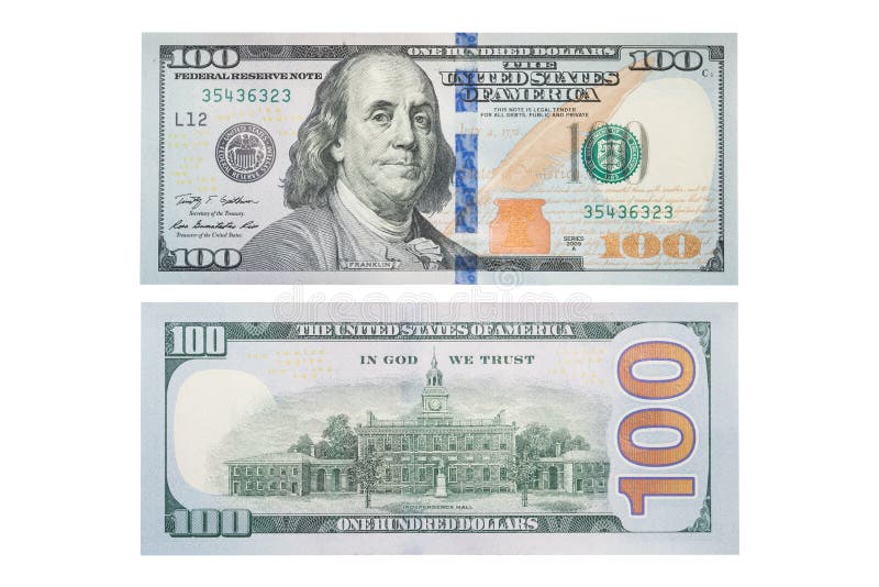 La nuova banconota in dollari degli Stati Uniti 100 sul colpo bianco e macro S banconota in dollari 100, fotografia stock libera da diritti La nuova banconota in dollari degli Stati Uniti 100 sul colpo bianco e macro S banconota in dollari 100, fotografia stock libera da diritti