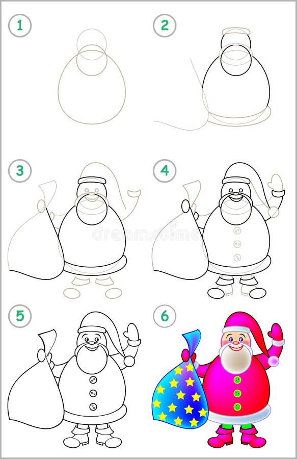 La Página Muestra Cómo Aprender Paso a Paso Dibujar a Santa Claus  Ilustración del Vector - Ilustración de drenaje, papel: 74350689