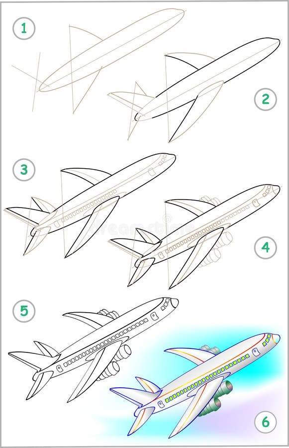 La Página Muestra Cómo Aprender Paso a Paso Dibujar Un Avión Ilustración  del Vector - Ilustración de kindergarten, etapas: 74350761
