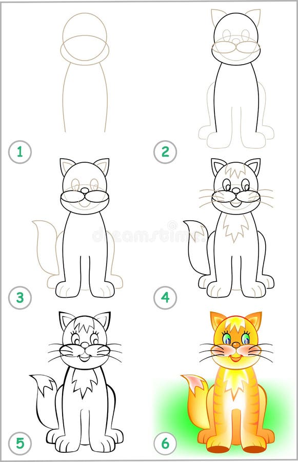 La Página Muestra Cómo Aprender Paso a Paso Dibujar Un Gato Ilustración del  Vector - Ilustración de contorno, modelo: 74350847