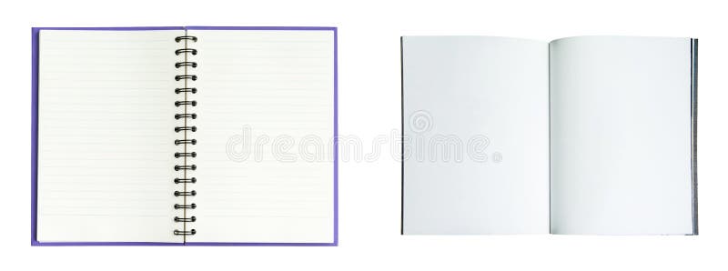 La pagina bianca in bianco ha aperto il taccuino isolato su fondo bianco immagini stock