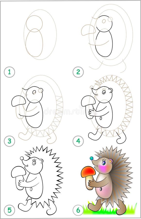 La Pagina Mostra Come Imparare Per Gradi Disegnare Un Istrice Illustrazione Vettoriale Illustrazione Di Attivit Grafico