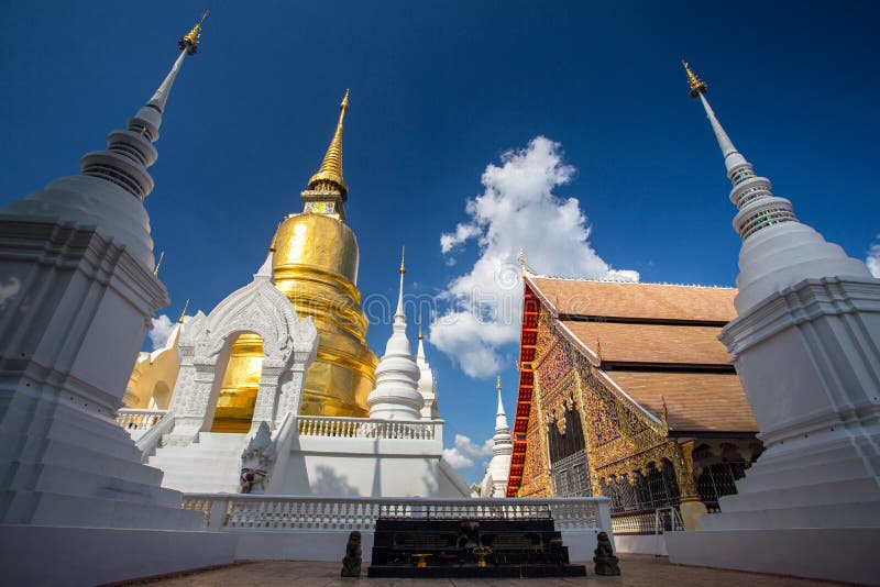 La pagoda dorata al tempio di Wat Suan Dok in Chiang Mai fotografia stock La pagoda dorata al tempio di Wat Suan Dok in Chiang Mai fotografia stock
