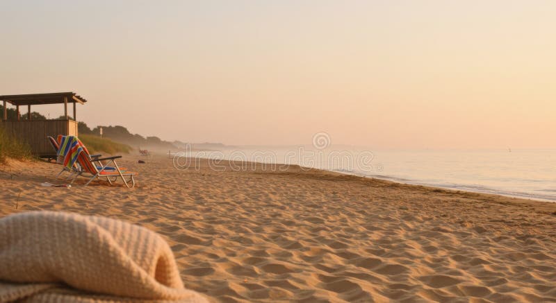 La paisible Sunrise Beach Scène avec Golden Light illustration libre de droits