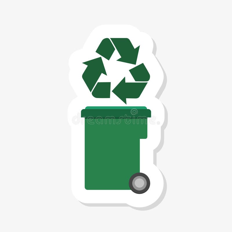 La papelera de reciclaje verde con recicla el icono del símbolo aislado Icono del bote de basura Muestra del compartimiento de ba libre illustration