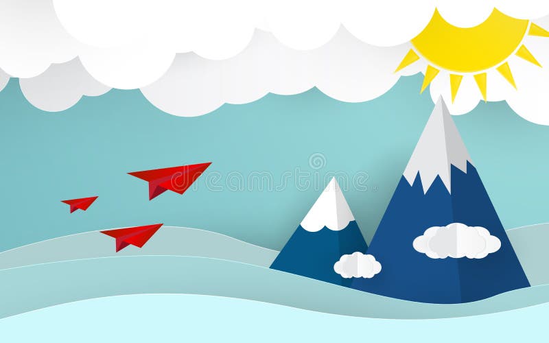 La papiroflexia acepilla en el cielo azul con la nube y el sol Verano y concepto de la naturaleza Concepto del negocio y del ?xit libre illustration La papiroflexia acepilla en el cielo azul con la nube y el sol Verano y concepto de la naturaleza Concepto del negocio y del ?xit libre illustration