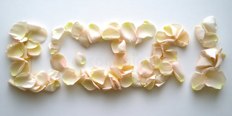 La parola amore è scritta con petali di rosa su uno sfondo bianco in una composizione orizzontale illustrazione di stock