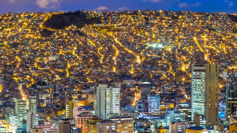 A Panorama view at nicht over La Paz, Bolivia