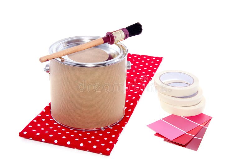 La peinture peut avec des échantillons de couleur rouge photo stock La peinture peut avec des échantillons de couleur rouge photo stock