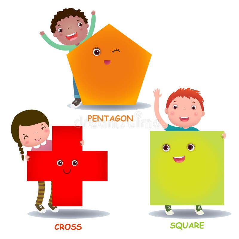La pequeña historieta linda embroma con pentágono cruzado cuadrado de las formas básicas libre illustration La pequeña historieta linda embroma con pentágono cruzado cuadrado de las formas básicas libre illustration