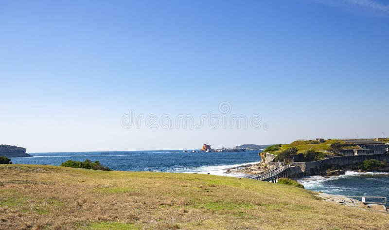 LA PEROUSE, AUSTRALIA â€“ NOVEMBER 27, 2019: A shipping cargo ship arriving in Botany Bay