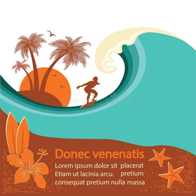 La persona que practica surf y el mar agitan la isla tropical libre illustration La persona que practica surf y el mar agitan la isla tropical libre illustration