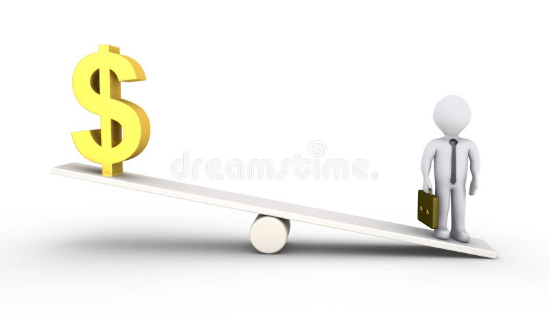3d person is heavier on a seesaw than a dollar symbol. 3d person is heavier on a seesaw than a dollar symbol