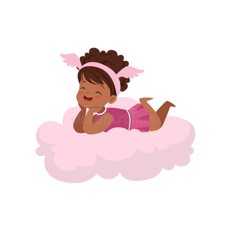 La petite fille africaine heureuse douce se trouvant sur le nuage rose, les enfants imagination et les rêves dirigent l'illustrat illustration libre de droits La petite fille africaine heureuse douce se trouvant sur le nuage rose, les enfants imagination et les rêves dirigent l'illustrat illustration libre de droits