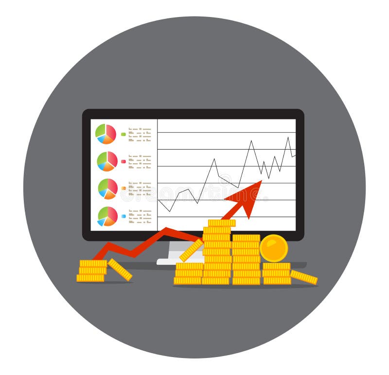 La pila de moneda de oro le gusta el gráfico de la renta stock de ilustración La pila de moneda de oro le gusta el gráfico de la renta stock de ilustración