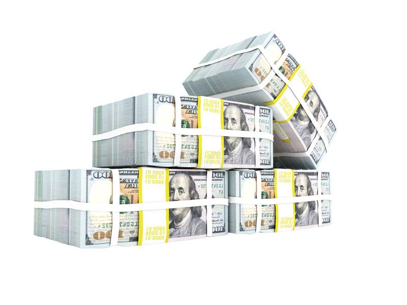 La pile du dollar sur les quatre paquets gauches de 3d rendent sur le backgr blanc illustration de vecteur La pile du dollar sur les quatre paquets gauches de 3d rendent sur le backgr blanc illustration de vecteur