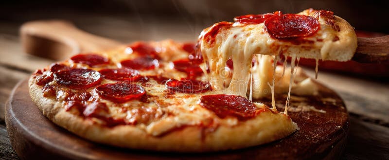La pizza alléchante surmontée de pepperoni et de fromage fondu de gooeyL'image générée par AI photographie stock libre de droits