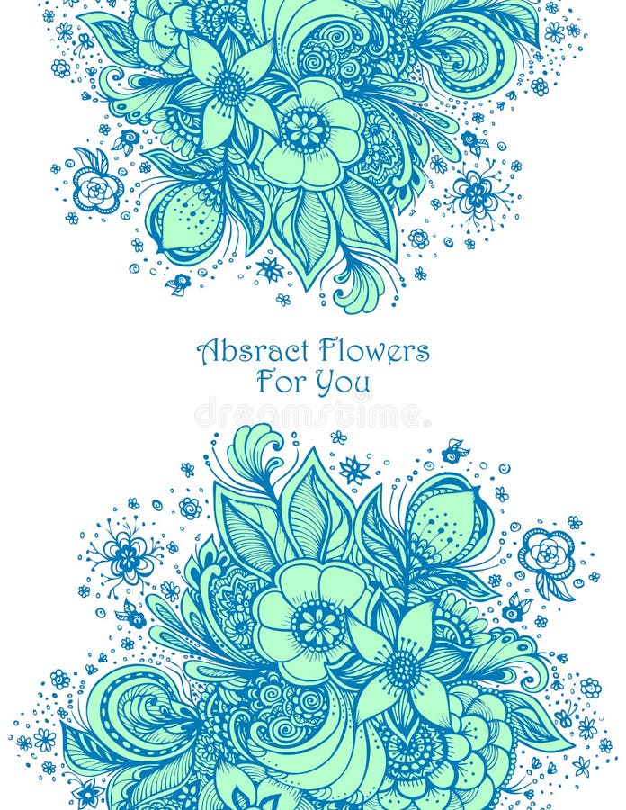 La plantilla con el extracto hermoso florece el azul del ramo en blanco ilustración del vector La plantilla con el extracto hermoso florece el azul del ramo en blanco ilustración del vector