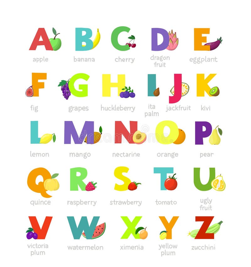 La police alphabétique de légumes de vecteur d'alphabet de fruit et l'illustration fruitée de lettre de banane-figue ont alphabét illustration libre de droits La police alphabétique de légumes de vecteur d'alphabet de fruit et l'illustration fruitée de lettre de banane-figue ont alphabét illustration libre de droits