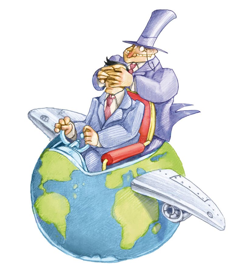 Banker closes the eyes of a political that drives the world that seems an airplane political funny cartoon. Banker closes the eyes of a political that drives the world that seems an airplane political funny cartoon