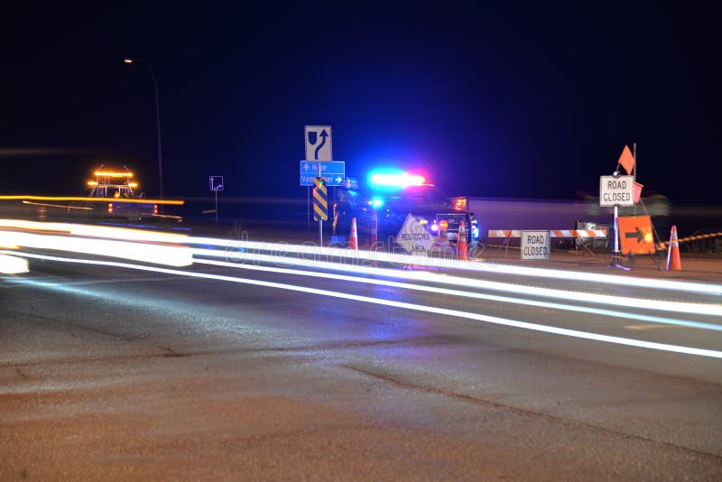 La polizia ha chiuso la strada di Whcom nell'autostrada 1 di abbotsford canada immagini stock libere da diritti