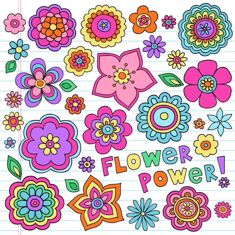 La potencia de flor psicodélica Doodles el conjunto del vector